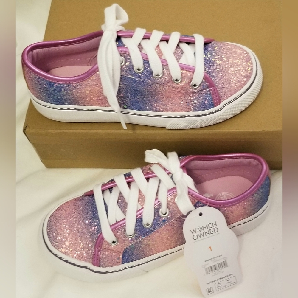 Girls Sparkly Pink & Purple Sneakers / Shoes - Size 1 - Brand New / Tags